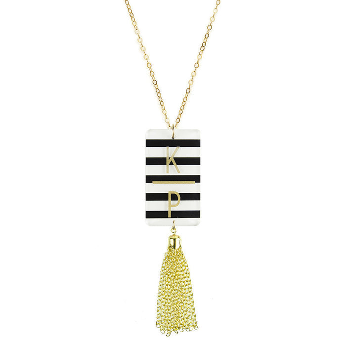 I found this at #moonandlola! - Patterned Rectangle Charm Tassel Necklace