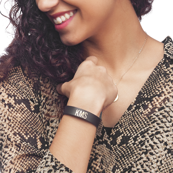 Moon and Lola - Sayre Gold Embossed Monogrammed Leather Bracelet