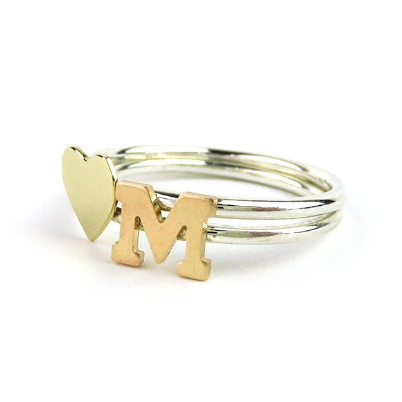 Moon and Lola - Victoria Single Letter Stacked with a Victoria Heart Ring